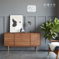 Plain wood for Nordic lockers Bedroom containing side cabinet Living Room Modern Light Lavish Black Walnuts Wood Solid Wood Nine Bucket Cabinet