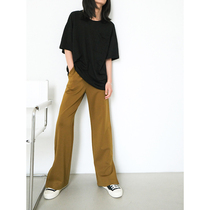 Domineering long legs machine washable air knitted triacetic acid slit loose womens straight casual trousers limited