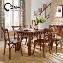 American country simple restaurant Manchuria mandshurica solid wood table rectangular dining table table dining chair