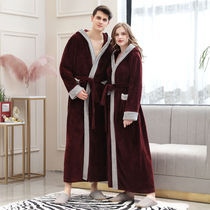 Autumn and winter flannel robe womens thick extended couples bathrobe coral velvet plus size mens home clothing winter