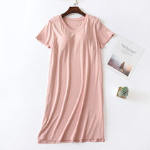 Nightdress with chest pad female modal nightdress pajamas spring and summer no-wear bra suspender dress home service can be worn outside
