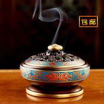 Taiwan pure copper sandalwood furnace Enamel color antique cloisonne Lotus plate incense sandalwood agarwood incense furnace incense