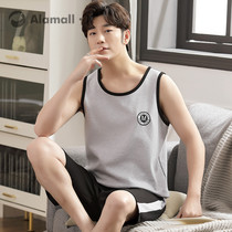 Tank top pajamas mens summer thin cotton sleeveless shorts casual loose oversize loungewear set can be worn outside