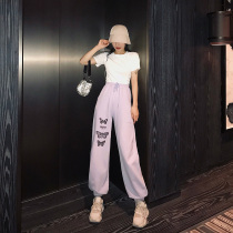 Tide brand net red sports pants women loose straight pants 2020 new high waist thin casual drawstring leg guard pants