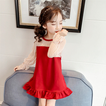 2021 autumn dress new Korean girl princess skirt foreign gas Childrens small children lace fishtail skirt mesh dress