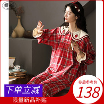 Shuttle weave pure cotton pyjamas woman spring and autumn with thin section long sleeve pure cotton doll collar Princess windy air conditioning room Two sets
