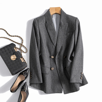 Strength commuter fashion small suit ~ heavy worsted wool penny-level double-breasted suit jacket womens autumn and winter