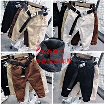 Korean boys cotton jeans 2021 autumn and winter children high stretch plus velvet casual pants male baby padded trousers