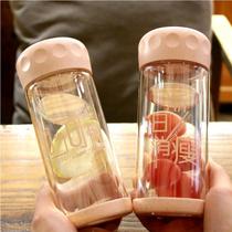 Creative cute tide language net red double-layer glass anti-scalding Korean fresh male and female students outdoor heat-resistant water cup