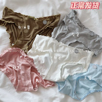 ins simple solid color Korean wooden ear girl soft modal low waist sexy briefs women cotton