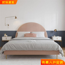Light luxury fabric bed Nordic minimalist master bedroom double bed simple modern pink princess bed new net red wedding bed