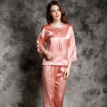 6A grade 100 % silk home suit female summer silk pajamas suit casual lady two pieces of long sleeve original factory
