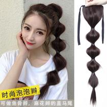 Net red bubble wig Ponytail female strap lantern High ponytail natural realistic long straight hair Double ponytail real braids