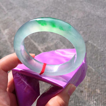 Natural Myanmar A ice species floating flower jade bracelet fluorescent jade bracelet sun green floating green round strip jade bracelet for women