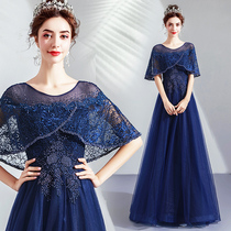 Noble temperament dark blue dinner party annual meeting stage performance host long-sleeved wedding dress evening dress wholesale 1601Q