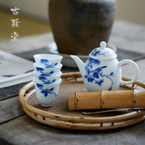 Blue and white hand-painted tea set set home simple Jingdezhen ceramic teapot single Cup kung fu tea cup whole set of flowers and birds