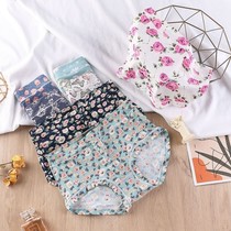 Ice Silk Briefs Female Summer Cotton Crotch Antibacterial Silk Slip Softness Sensation Print Middle Waist Lady Korean version Cartoon Triangle Pants