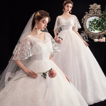 Large size thin fat MM bride pregnant women cover arm 200kg plus fat increase light wedding dress 2021 New Autumn Autumn