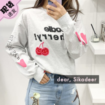 South Korea direct mail KIRSH Smiley Cherry long sleeve T-shirt female love string loose top 21 Spring New