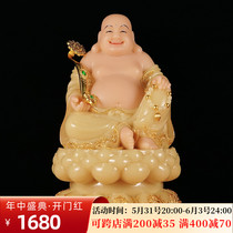 Han Bai Jade Great Belle Buddha Statue of Buddha Buddha Statue home Living room Gift Money for the Swaying Pieces Yellow Jade Inlaid Golden Laughs Buddha Mel Mel