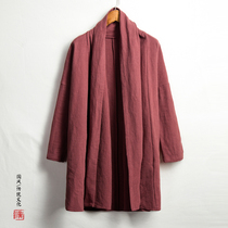 Chinese style cotton linen Tang costume vintage cardigan jacket autumn and winter mens Chinese linen meditation costume costume costume Chinese cloak