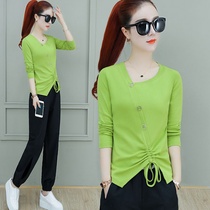 Lady T-shirt 2019 early fall Loose Bull Oil Fruits Green Dress Spring Autumn Dress Long Sleeve Undershirt