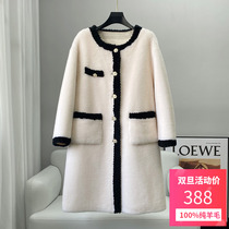 2022 Winter New Sheep Shearing Large Grain Haining Fur Coat Womens Fur Coat Mid-length Small Fragrant Style