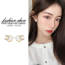 Double c pearl earrings 2020 New Tide small fragrant wind ear clip female Korean temperament Net red earrings sterling silver earrings