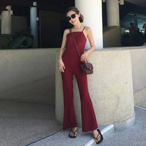 Minimalist fashion Slim slim suspenders bandeau jumpsuit Casual pants womens pants Micro flared pants Nine-point pants women