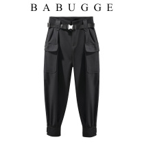 Han Edition Black High Waist Small Crowd Design Sensation Slim Tooling Bunch Foot Pants 2022 Spring Autumn Season New Womens 90% Pants Tide
