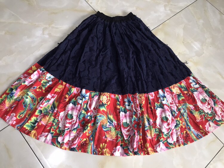 Ethnic wind old flower bouquet East Peking University flower cloth Improved design half-body dress with old flower cloth splicing old wax and dyeing and soil cloth