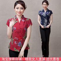 Middle-aged womens middle-aged womens womens clothing new summer short-sleeved middle-aged clothing Tang suit top women