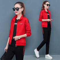 Spring casual sports suit women 2021 Spring and Autumn new cotton square dance dance three-piece set 35 Age 45