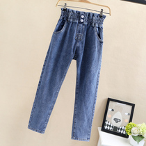 Girls jeans spring and autumn clothes 2021 new children big children small feet slim trousers foreign style loose casual pants