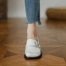 Small leather shoes women retro English style 2021 autumn new soft leather square head flat loafers a pedal jk single shoes women