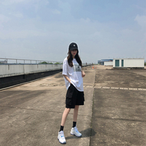 Black tooling shorts womens summer 2021 New loose straight trendy ins middle pants high waist sports five-point pants