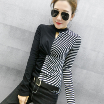 Korea Tide Brand 2021 New Autumn Fashion Contrast Color Long Sleeve T-shirt Women Slim Slim Joker base shirt Top