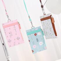 Edition creative pu leather card set fashion with lanyard multifunctional coin wallet card set student work breast card cover