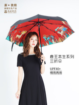 Dunhuang Research Institute Nine-color Deer Sunny Umbrella Female Sunny and Rain Dual-purpose Black Glue Umbrella Portable Folding Sunshade Umbrella Sun Umbrella