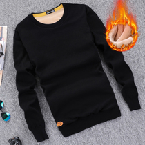 Mens long sleeve T-shirt cotton interior winter warm jacket plus velvet thickened autumn garment outside knitted base shirt