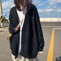 Hong Kong 2020 autumn and winter new Korean version thickened sweater loose and wild thin embroidery knitted cardigan jacket womens clothing
