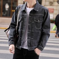 Denim jacket mens body jacket Han version handsome 100 hitch mens 2021 new youth plus velvet blouse trend