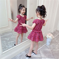 Girls summer dress set skirt 2021 new children summer Foreign style childrens clothing little girl short sleeve skirt two-piece set