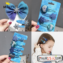 Childrens frozen hair accessories Baby girl Princess Elsa Blue hairpin hair ring headdress bow hair card