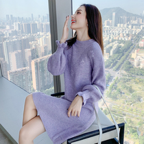 French purple dress temperament spring and autumn dress 2021 new womens style early autumn high-end knitted skirt