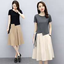 Cotton and linen dress womens fashion set 2021 new casual slim two-piece foreign-aged dress dress tide tide