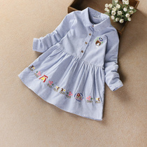 Girls' dress spring outfit Korean version Girls' college wind-pure cotton striped long-sleeved shirt and tenderloin children's skirt