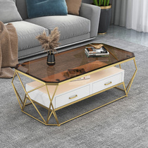 Tea table light extravagant modern tempered glass small family style living room home table minimalist about Nordic tea color with drawer advanced sensation