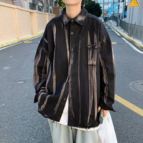 Tie-dyed shirt mens long sleeve Harajuku Korean version of the handsome fried street tooling shirt Spring and Autumn Tide brand loose tooling jacket