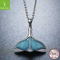 Whale Tail Necklace Ear Nail Minimalist Retro Pendant Necklace s925 Pure Silver Fish Tail Whale Tail Collarbone Chain Ocean Perimeter